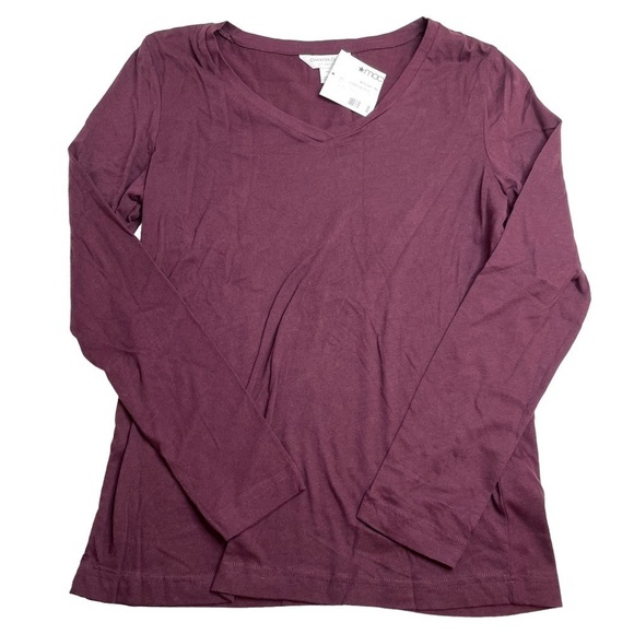 Charter Club Intimates Macy's Cotton Pajama V-Neck Long Sleeve Top Burgundy XS - Picture 1 of 5